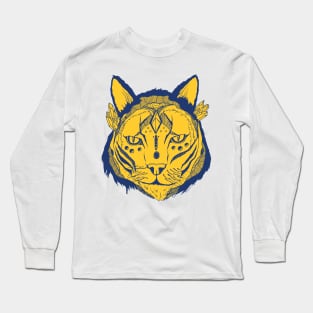 Navy Gold Mystical Tribal Cat Long Sleeve T-Shirt